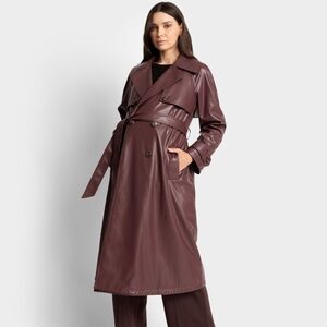 Seraphine | Shakira | Vegan Leather Belted Maternity Trench in Burgundy